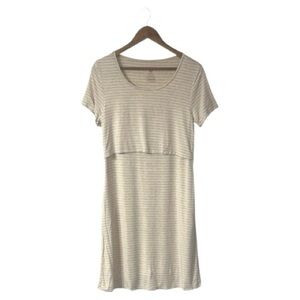 Kindred Bravely Tan Stripes Dress Nursing Maternity Bamboo Stretchy Size Medium